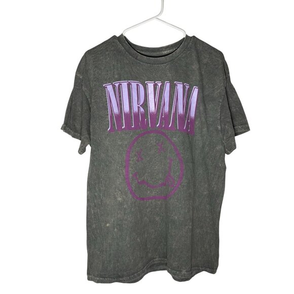 Nirvana Band Tee Smiley Grunge Retro Oversized Distressed Gray Size L NWOT - Picture 1 of 4